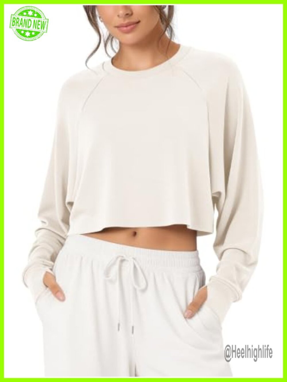 Modal Soft Cropped Sweatshirt Thumb Hole Crewneck Pullover